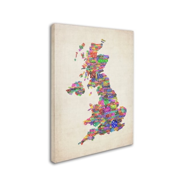 Michael Tompsett 'UK Cities Text Map' Canvas Art,16x24